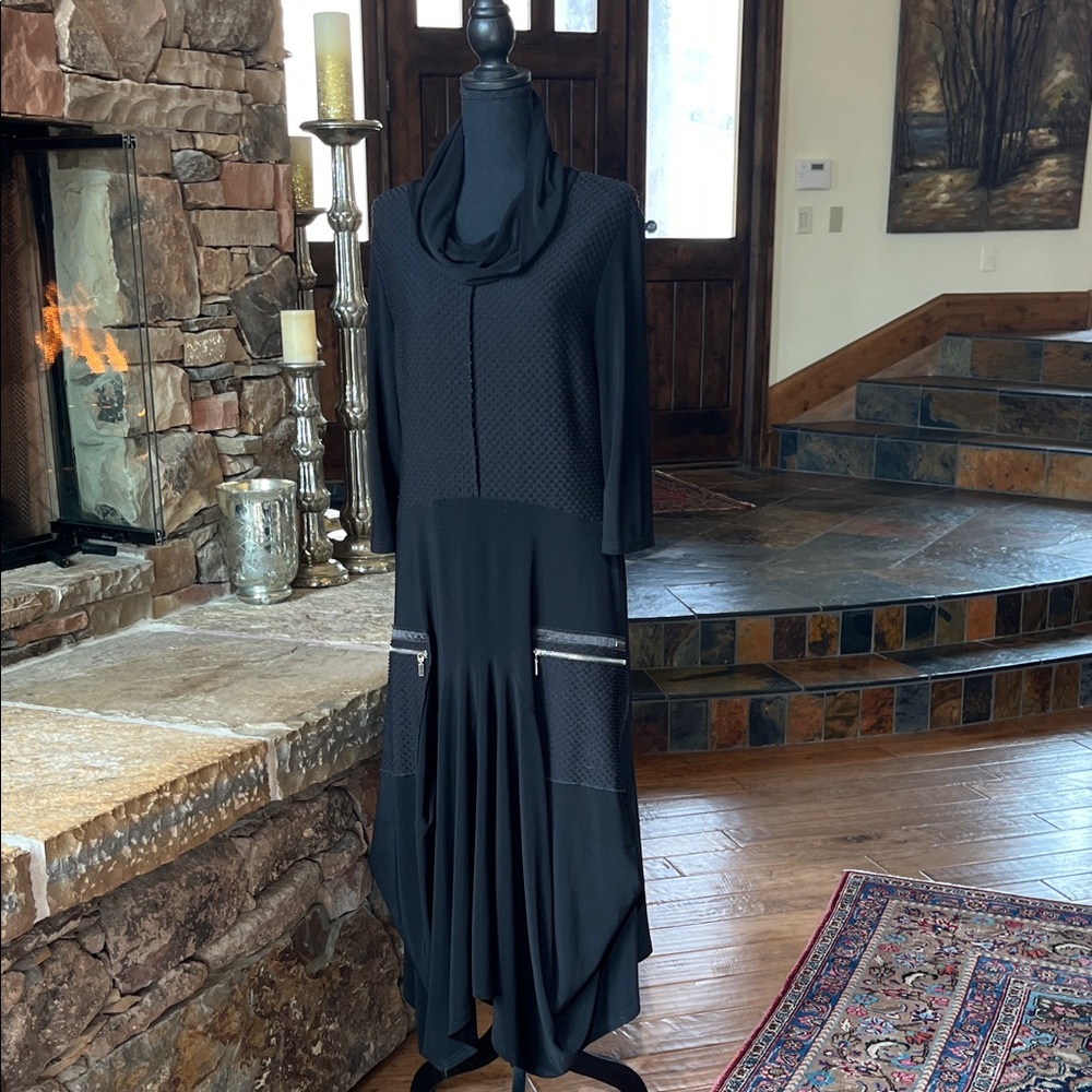 Joseph Ribkoff Black Lagenlook Asymmetrical Hankerchief Dress
